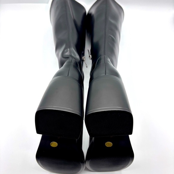 Black Leather Knee High Boots for Women Platform Chunky Block Heeled Boo… - Picture 4 of 8